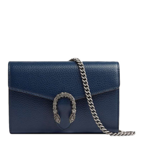 GUCCI/古驰   Dionysus系列 女士蓝色牛皮材质链条包单肩包斜挎包酒神包