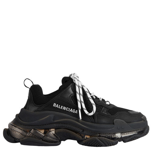 Balenciaga/巴黎世家  TRIPLE S系列 女士黑色双层泡沫和网眼透明鞋底运动鞋544351W2FB11000