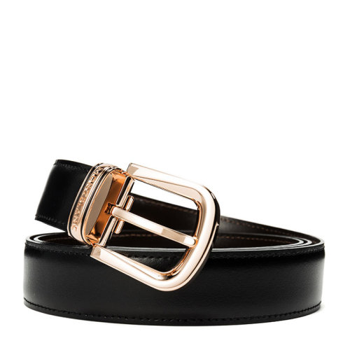 MontBlanc/万宝龙 男士黑色牛皮商务休闲腰带镀玫瑰金针式皮带可裁剪 109737