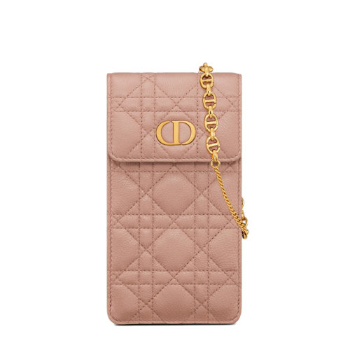 DIOR/迪奥 22春夏新款CARO系列 女士腮红色柔软牛皮革藤格纹金扣金链斜跨单肩手机包S5105UWHC_M50P