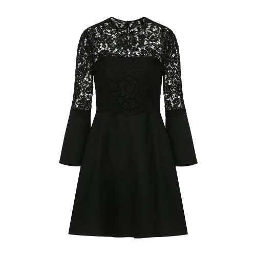 Valentino/华伦天奴 黑色 女士Couture绉绸与蕾丝连衣裙 TB3VAQ403600NO 2020早春