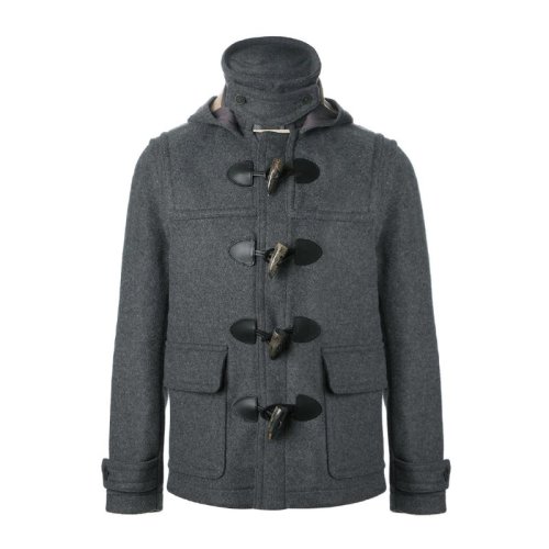 BURBERRY/博柏利 男士灰色羊毛角扣设计连帽大衣保暖外套夹克
