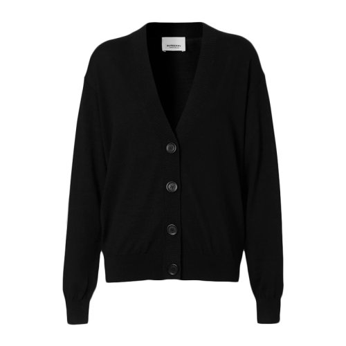 BURBERRY/博柏利 女装 服装 黑色羊毛V领系扣时尚休闲 女士针织衫毛衣 8024593