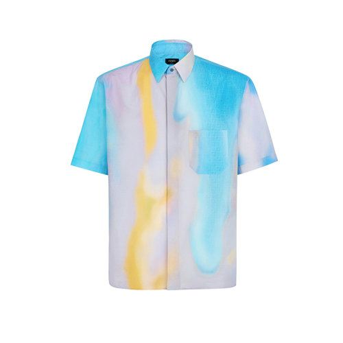 FENDI/芬迪 22年春夏新款 男士拼色纯棉渐变色混搭抽象图案印花短袖衬衫FS1022A9O6F1G38
