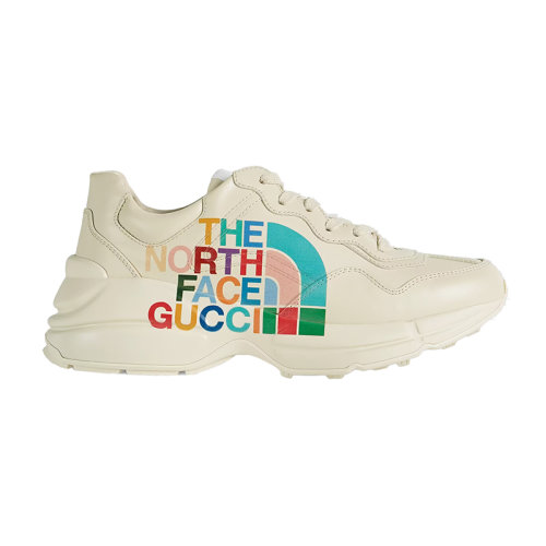 GUCCI/古驰 22秋冬款 The North Face联名系列 女士象牙色皮革饰有彩色LOGO印花备用鞋带低跟运动鞋685639DRW009522