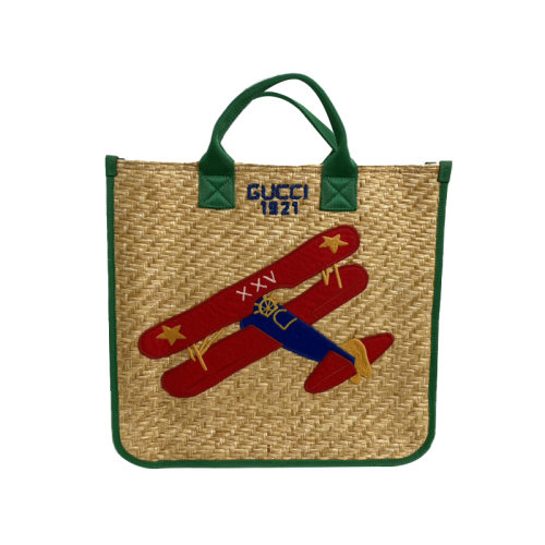 Gucci古驰  限量儿童草编飞机托特包