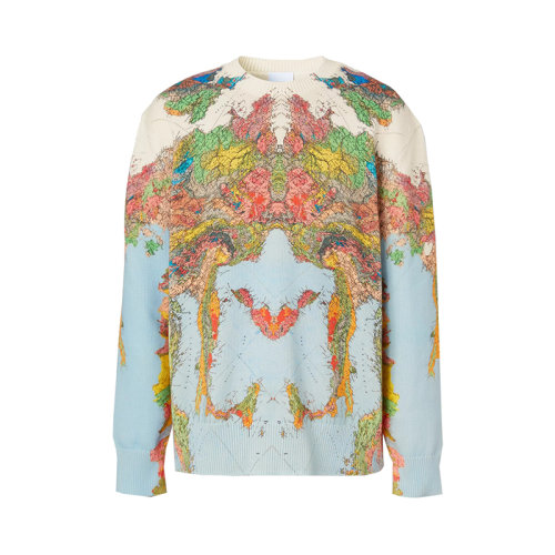 BURBERRY/博柏利 22年春夏新款 男士浅蓝色棉质丝网印刷地图印花圆领长袖针织衫80560821