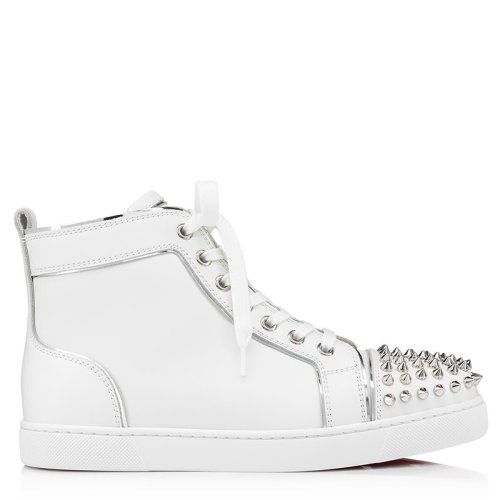 Christian Louboutin/克里斯提鲁布托女士白色绒面小牛皮和银色specchio高帮运动鞋 1210714H924