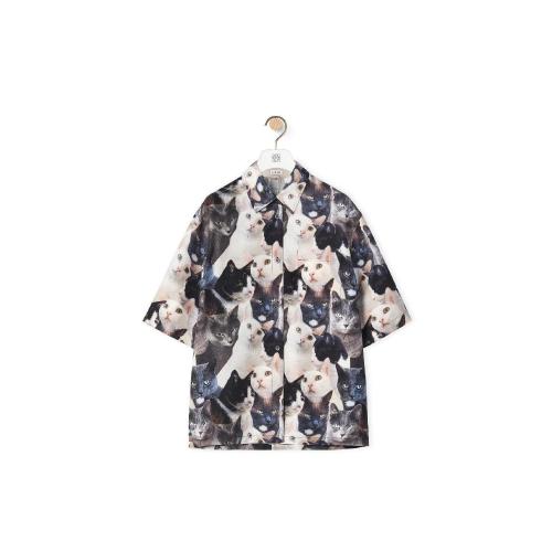  LOEWE罗意威 22年秋冬 女士 长袖衬衫 Cats print shirt in silk S359Y05X41-1121