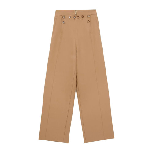 Burberry/博柏利 巴宝莉 女士 服装 21春夏 驼色纽扣休闲裤阔腿裤 女士休闲裤