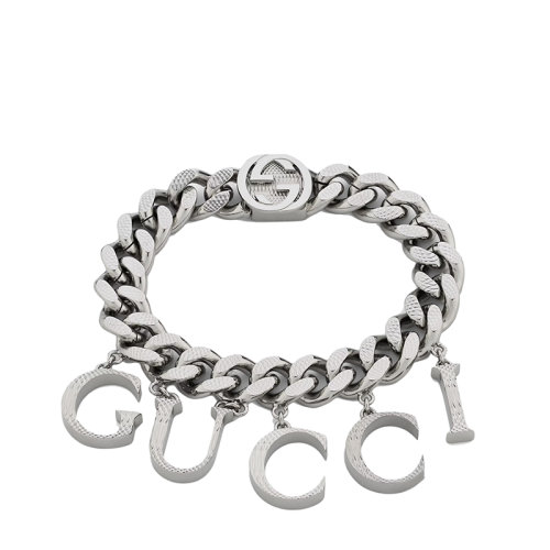 GUCCI/古驰 男女同款银色金属饰手写体GUCCI细节双G扣手链680277I46010926