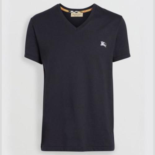 BURBERRY/博柏利 男士藏蓝色V领短袖T恤 胸前白色战马刺绣标 80038331【奥莱】【仓内秒发】