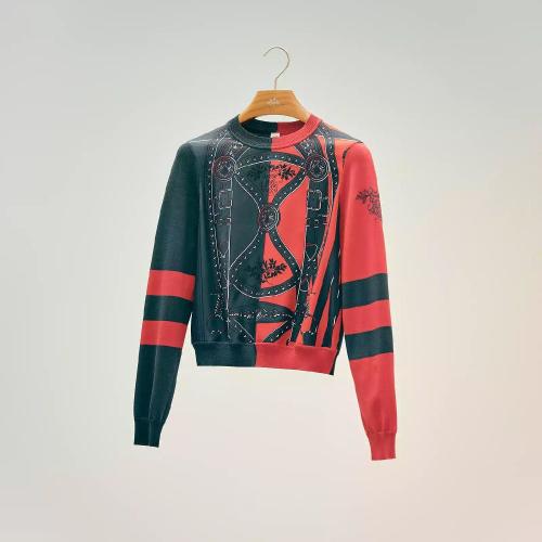  HERMES爱马仕 22年秋冬 女士 针织衫 Pull manches longues twillaine imprime ??Grand Tral