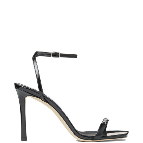 Jimmy Choo/周仰杰 22年秋冬新款 Jaxon 95系列 女士黑色软漆皮标志条饰凉鞋JAXON95NAI