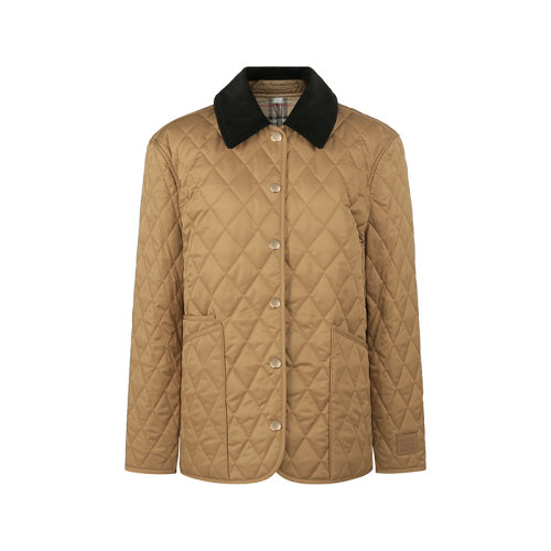 BURBERRY/博柏利 【22秋冬新款】 女款聚酯纤维灯芯绒衣领菱形绗缝棉服夹克上衣外套 80498641