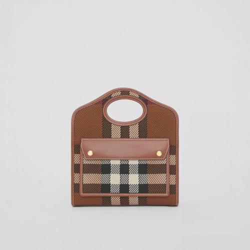  BURBERRY 22年秋冬 女士 迷你格纹针织拼皮革口袋包 80491381