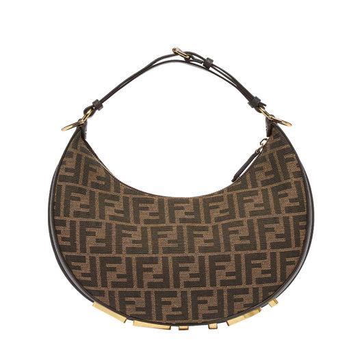 FENDI/芬迪 2022新款 Fendigraphy系列 女士小号棕色提花面料金色金属标志斜挎腋下包8BR798ALP3F1I02