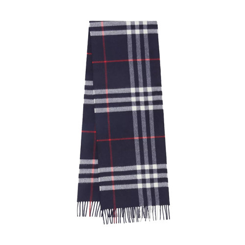 BURBERRY/博柏利新款 男女同款海军蓝经典格纹羊绒流苏围巾80155421