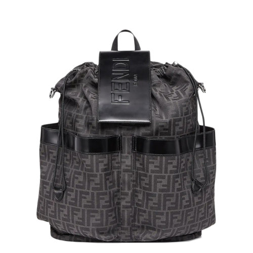 FENDI/芬迪   男士黑色灰色FF图案织物配皮翻盖双肩包7VZ056AG0MF0NPN