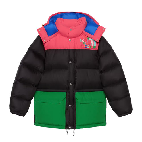 GUCCI/古驰 22秋冬款 The North Face联名系列 女士多色聚酰胺饰有彩色刺绣LOGO图案拉链按扣开合可拆卸风帽羽绒服?672444XAAEO1171