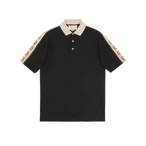 GUCCI/古驰 22年春夏新款 男士黑色棉质混纺弹力面料饰互扣式双G条纹短袖polo衫?598949XJB0Q1082