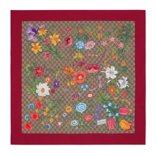  GUCCI古驰 22年秋冬 女士 GG花卉印花真丝围巾 602585 3G001 9774