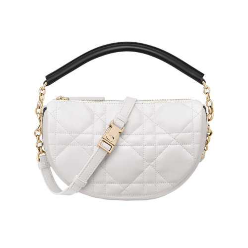 DIOR/迪奥 23新款 VIBE系列 女士小号白色小羊皮配黑色手柄包底饰有字母标志拆卸调节肩带手提肩背斜挎流浪包M7200ONOA_M879