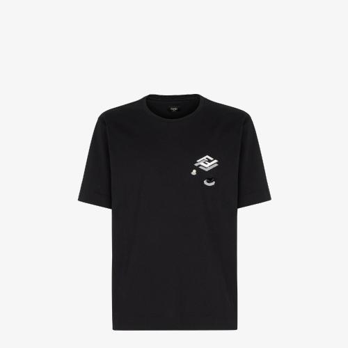  FENDI芬迪 22年秋冬 男士 短袖T恤 黑色平纹布T恤 FY0936AL38F0QA1