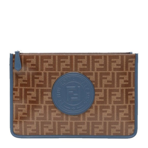 Fendi芬迪  男士棕色皮革经典复古双F时尚手拿包