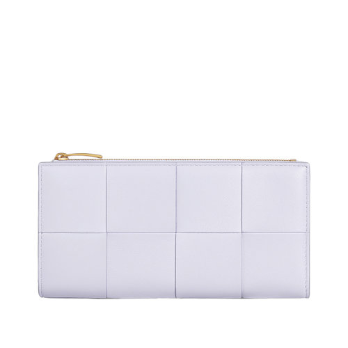 Bottega Veneta/葆蝶家 22春夏新款 女士水洗欢乐紫色Intreccio编织皮革双折拉链钱包681011VCQC15308