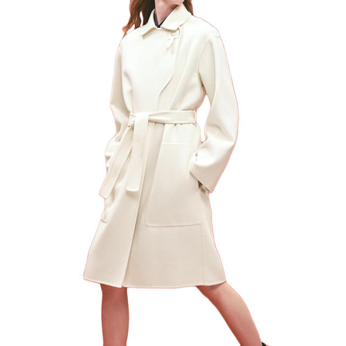 HERMES/爱马仕 22年秋冬新款 女士白色纯羊绒浴袍风双面大衣H2H0128DA9142