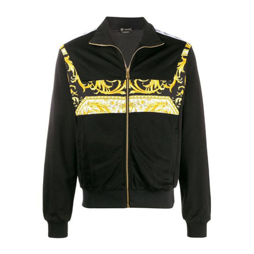 VERSACE/范思哲 男士黑色粘胶纤维混纺氨纶巴洛克印花翻领长袖外套夹克 A85348-A232536-A7900