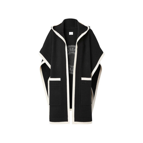 BURBERRY/博柏利 【22秋冬新款】 女款绵羊毛/混纺连帽披肩徽标图案 80560101