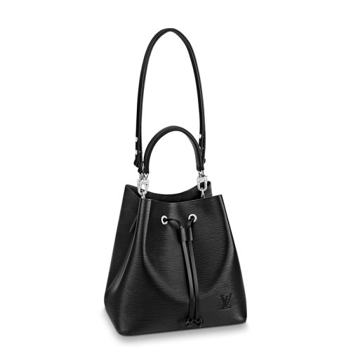 Louis Vuitton/路易威登 22春夏新款NEONOé系列 女士黑色水波纹粒面牛皮革银扣单肩斜挎手提抽绳水桶包M54366