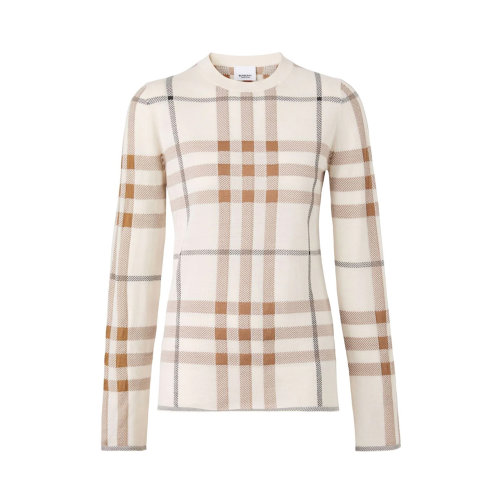 BURBERRY/博柏利 女士卡其色复古格纹羊毛混纺针织衫套头衫 8052696