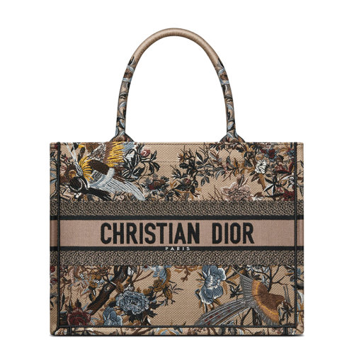 DIOR/迪奥 22新款BOOK TOTE系列 女士中号米色面料多色Jardin d'Hiver图案刺绣单肩手提托特包M1296ZRWD_M918