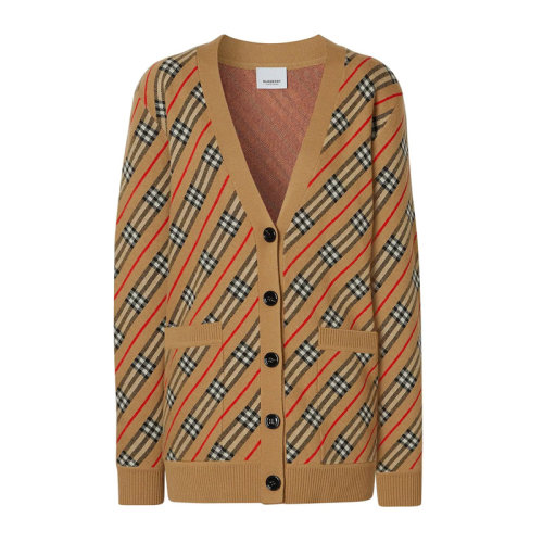 Burberry/博柏利 女装 服饰 复古格纹羊毛开衫女士针织衫毛衣