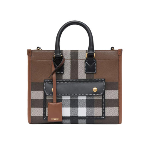 BURBERRY/博柏利 22新款 女士迷你深棕色格纹皮革金色饰面皮革提手翻盖磁扣口袋按扣开合调节肩带单肩斜挎手提包80543091