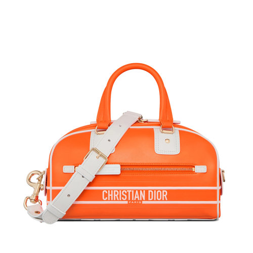 DIOR/迪奥 22新款DIOR VIBE BOWLING系列 女士小号荧光橙牛皮革配金扣单肩斜挎手提拉链包M6209OVWX_M057
