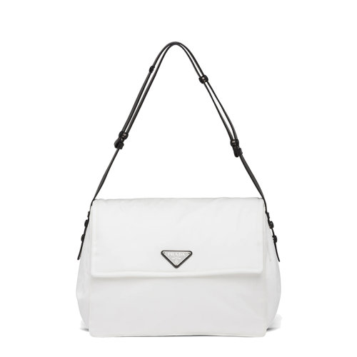 PRADA/普拉达      女士大号白色再生尼龙可调式皮革肩带拉链式口袋金属配件磁扣翻盖开合加衬手提斜跨单肩包1BD256_RDLN_F0964_V_OOB