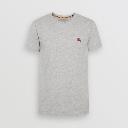 BURBERRY/博柏利 男士灰色圆领短袖T恤 红色战马刺绣标 80038301【奥莱】