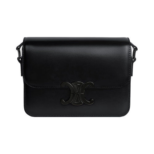 CELINE/赛琳 22新款 TRIOMPHE系列 女士黑色缎面小牛皮金属搭扣闭合单肩斜挎包188423EQJ.38NN