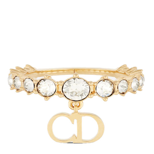 DIOR/迪奥 22新款CLAIR D LUNE系列 女士金色金属配CD徽标字母吊饰镶嵌透明晶体水钻戒指指环R1283WOMCY_D03S