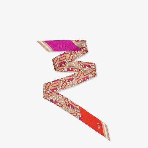  FENDI芬迪 22年春夏 女士 发带 浅棕色桑蚕丝绑带 FXT011AIXBF0H1N