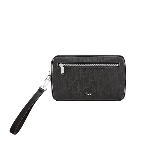 DIOR/迪奥 22春夏新款 男士黑色Oblique Galaxy印花效果皮革手拿包洗漱包2ESCA340VPD_H03E