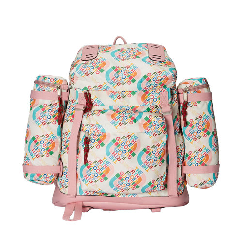 GUCCI/古驰 22新款北面联名系列 男士象牙白/粉色尼龙主题系列印花双肩背包650294UNHAN9169