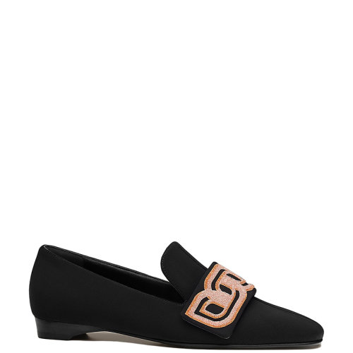 HERMES/爱马仕 22年秋冬新款 Dana系列 女士黑色科技帆布饰水钻锚链乐福鞋H212019Z01360