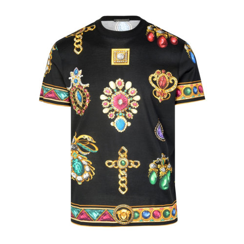 VERSACE/范思哲 男士黑色棉质全印花装饰圆领短袖上衣T恤 A83904-A231548-A72W
