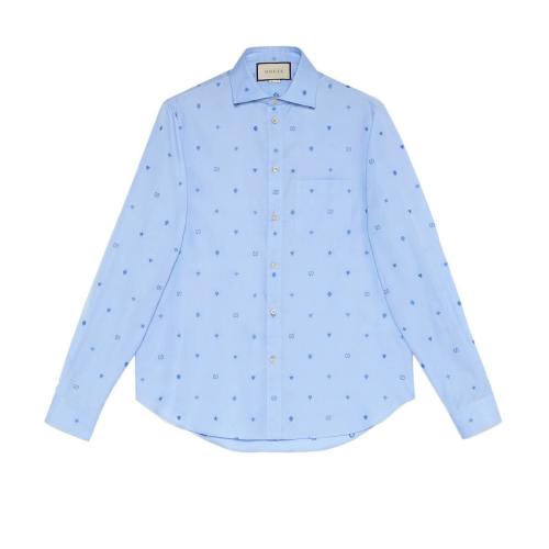  GUCCI古驰 22年秋冬 男士 符号图案切丝棉质衬衫 597962 ZAC24 4910