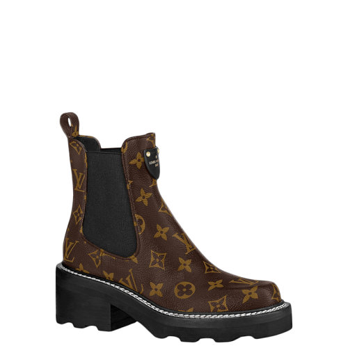 Louis Vuitton/路易威登 22年早春新款 LV BEAUBOURG系列 女士可可棕色皮革老花印花切尔西靴踝靴1A8QCO